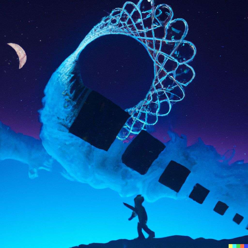 the discovery of gravity, digital art, synthwave